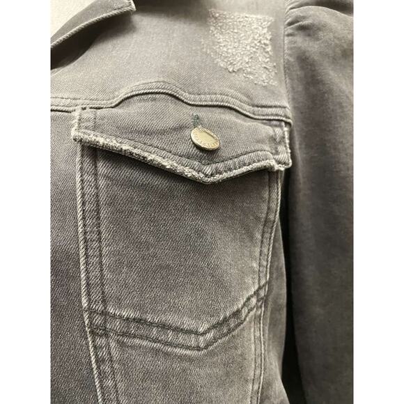 Retrofete Ada Black Denim Jacket Medium Puff Sleeve Distressed Acid Wash Crop - Picture 10 of 16